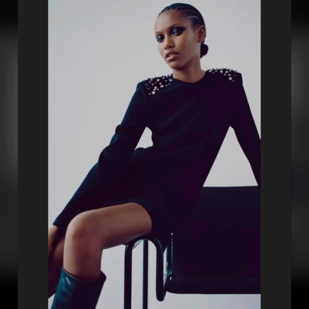 ZARA BLACK STUDDED MINI DRESS ✨️SIZE M✨️ - Picture 3 of 7